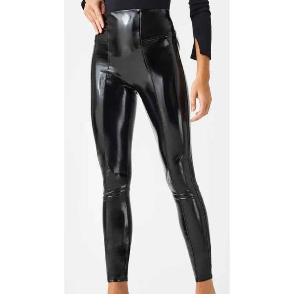 Spanx Faux Leather Patent Leggings Black High Waisted Skinny Pant S/P 20245R